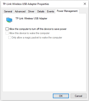 Default Gateway Not Available - Change the Power Management settings for your network adapter