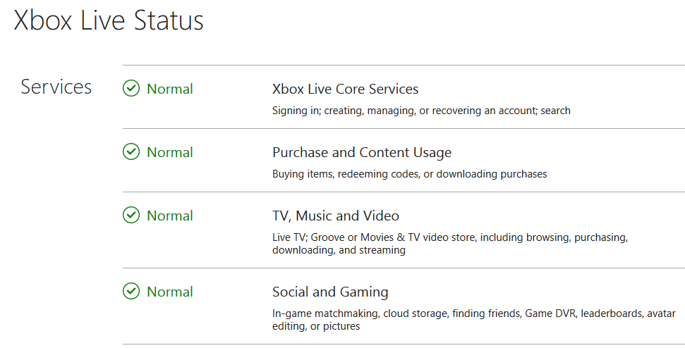Check the status of the Xbox Live services