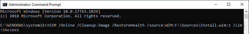 DISM Failed - how to specify the correct location for the install.wim file