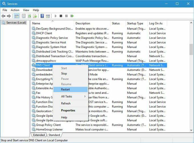 DNS PROBE FINISHED NXDOMAIN - Restart the DNS Client service - Step 1
