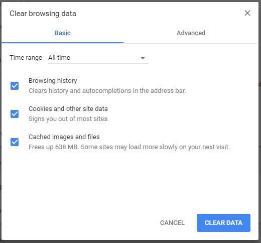 Delete browser cache1