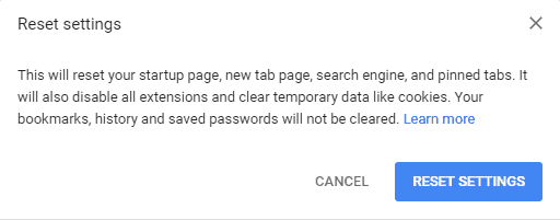 ERR_NAME_NOT_RESOLVED - Reset Chrome - Step 4