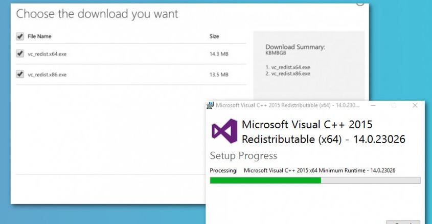 Installing the latest package with the Microsoft Visual C++ distribution kitt