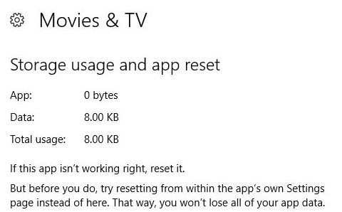 Resetting the Movies & TV app