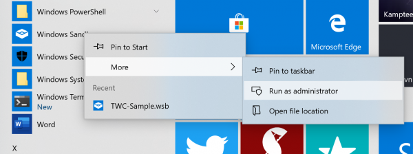 Run Windows Sandbox as an administrator