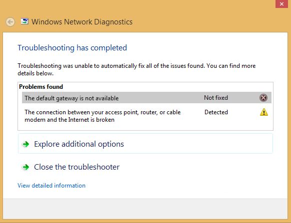 Default gateway not available in Windows 10