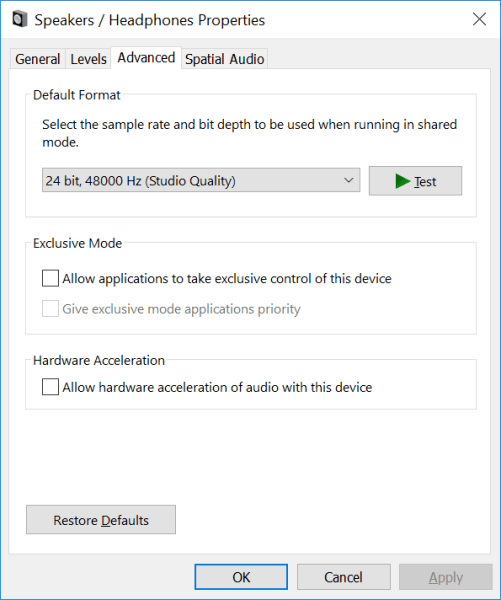 Troubleshooting sound problems and delays in Windows 10 - Solution 1 - Step 3