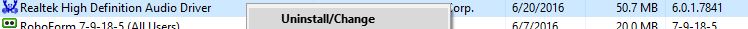 Uninstalling Realtek HD Sound Softwaree