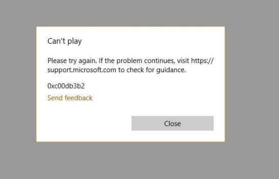 What is error 0xC00DB3B2 in Windows 10