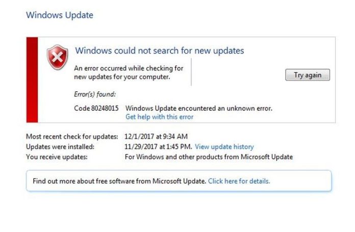 What is error 80248015