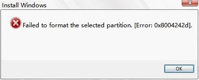 error 0x8004242d - Could not format selected partition