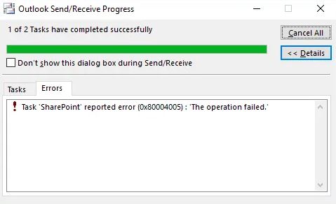 Error 0x80004005 Failed Operation in Outlook