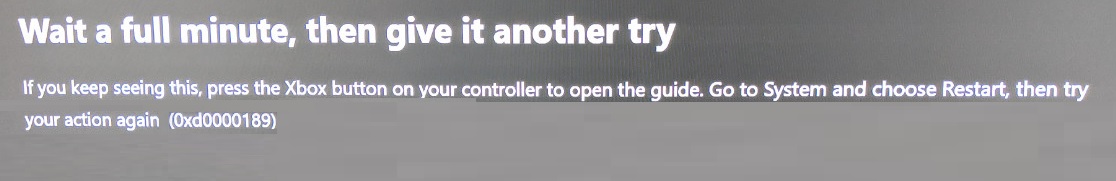 Error code 0xd0000189 on Xbox One