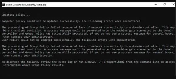 What causes the message "Processing of Group Policy failed due to no network connection to the domain controller"