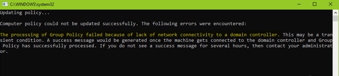 Processing of Group Policy failed due to no network connection to the domain controller