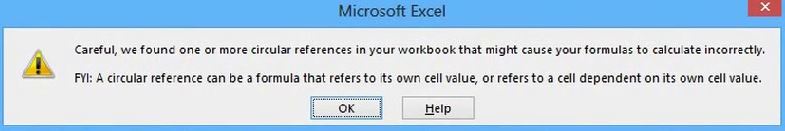 circular reference error on Microsoft Excel