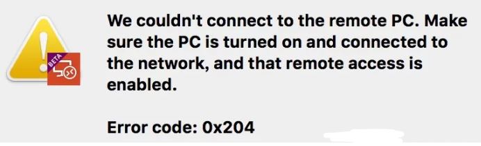 remote desktop error code 0x204