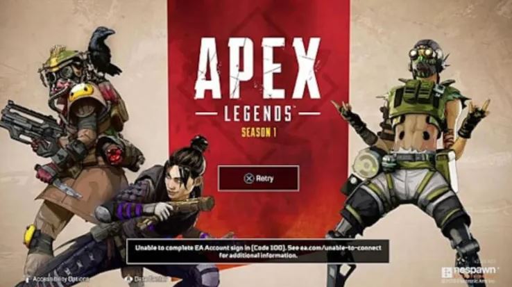 What causes the error code 100 in Apex Legends?