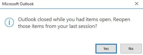 How to prevent Outlook from reopening emails after a crash