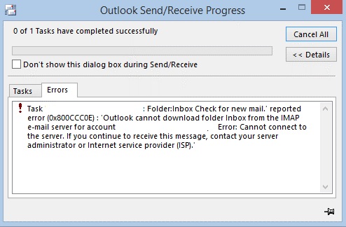 How to fix the Outlook error 0x800CCC0E in Windows 10