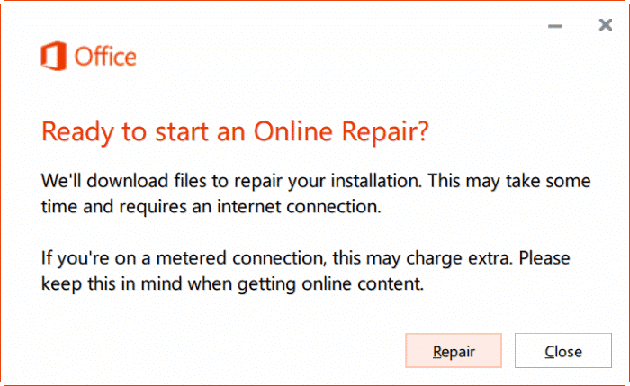 Using the online repair tool