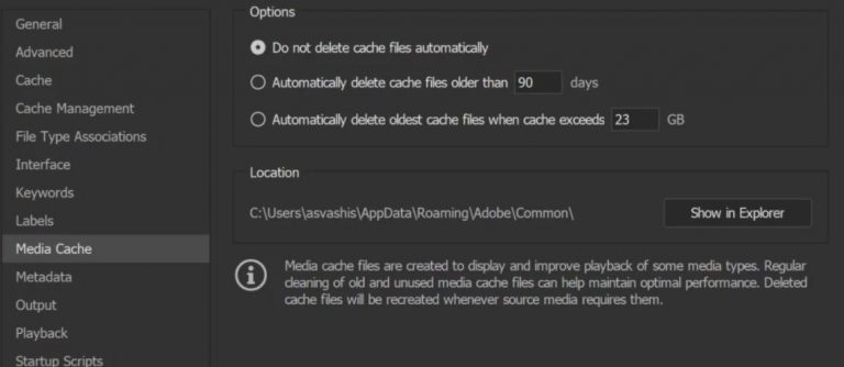 where is the default cache folder for adobe premiere on mac