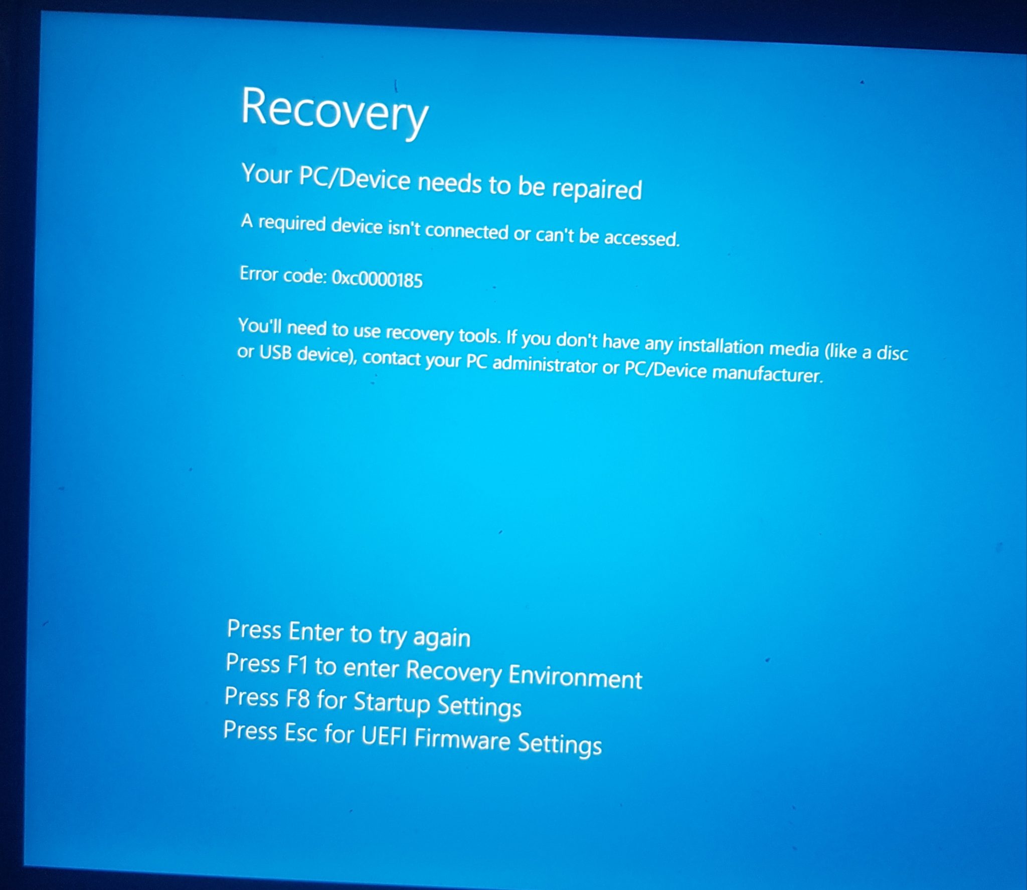 Fix: Windows 10 Blue Screen Recovery Error 0x0000185